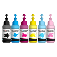 6 Bottle set of CMYKlclm Dye Sublimation Ink for Epson EcoTank Printers using 673 Series Inks.