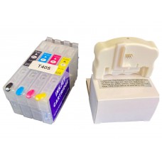 Refillable Cartridge Set Compatible with Epson 405 & 405XL, Suitcase Series Cartridges & Chip Resetter.