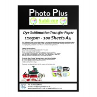 PhotoPlus A4 Dye Sublimation 110gsm Transfer Paper, 100 Sheets.