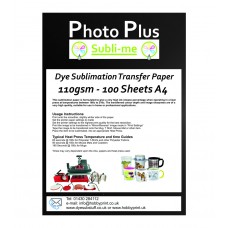 PhotoPlus A4 Dye Sublimation 110gsm Transfer Paper, 100 Sheets.