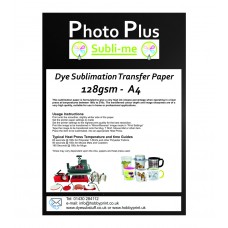 PhotoPlus A4 Dye Sublimation 128gsm Transfer Paper, 100 Sheets.