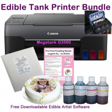Edible G3560 Ink Tank Printer Bundle with HobbyPrint® ink, and Icing Sheets.
